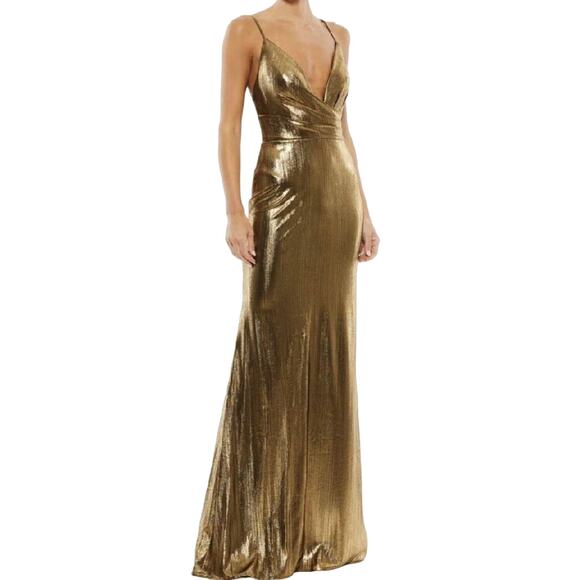C0 NWT IEENA FOR MAC DUGGAL Metallic Spaghetti Strap Gown Dress Size 10 $338 - Picture 5 of 10